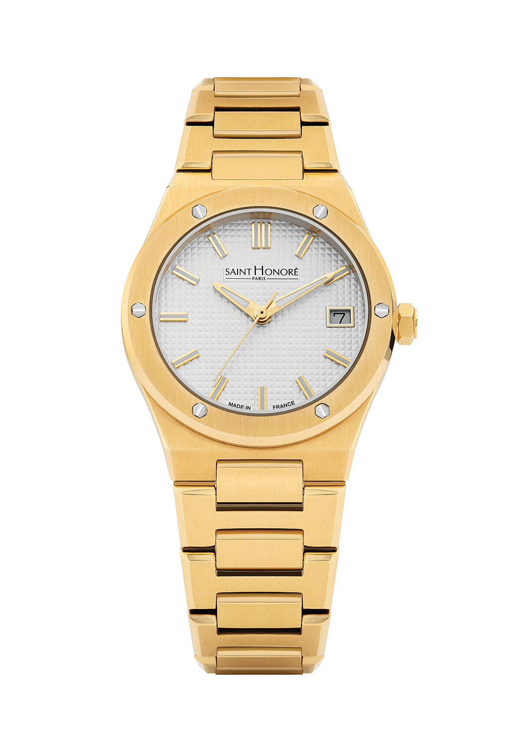 HAUSSMAN II Women's watch - ion plating gold case, white dial, Two-tone IPG metal strap