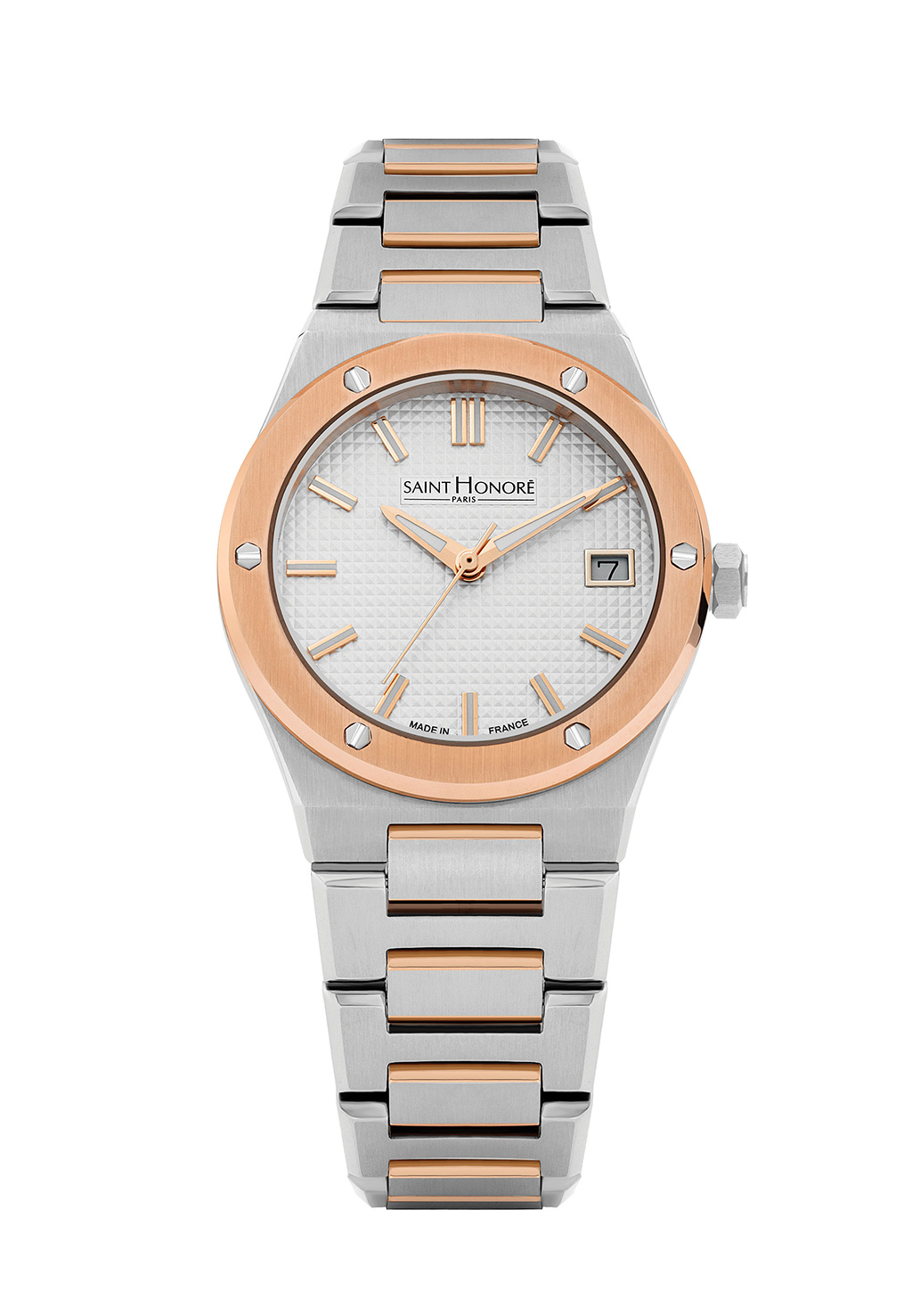HAUSSMAN II Women's watch - Two-tone ion plating rose gold case, white dial, Two-tone IPRG metal strap