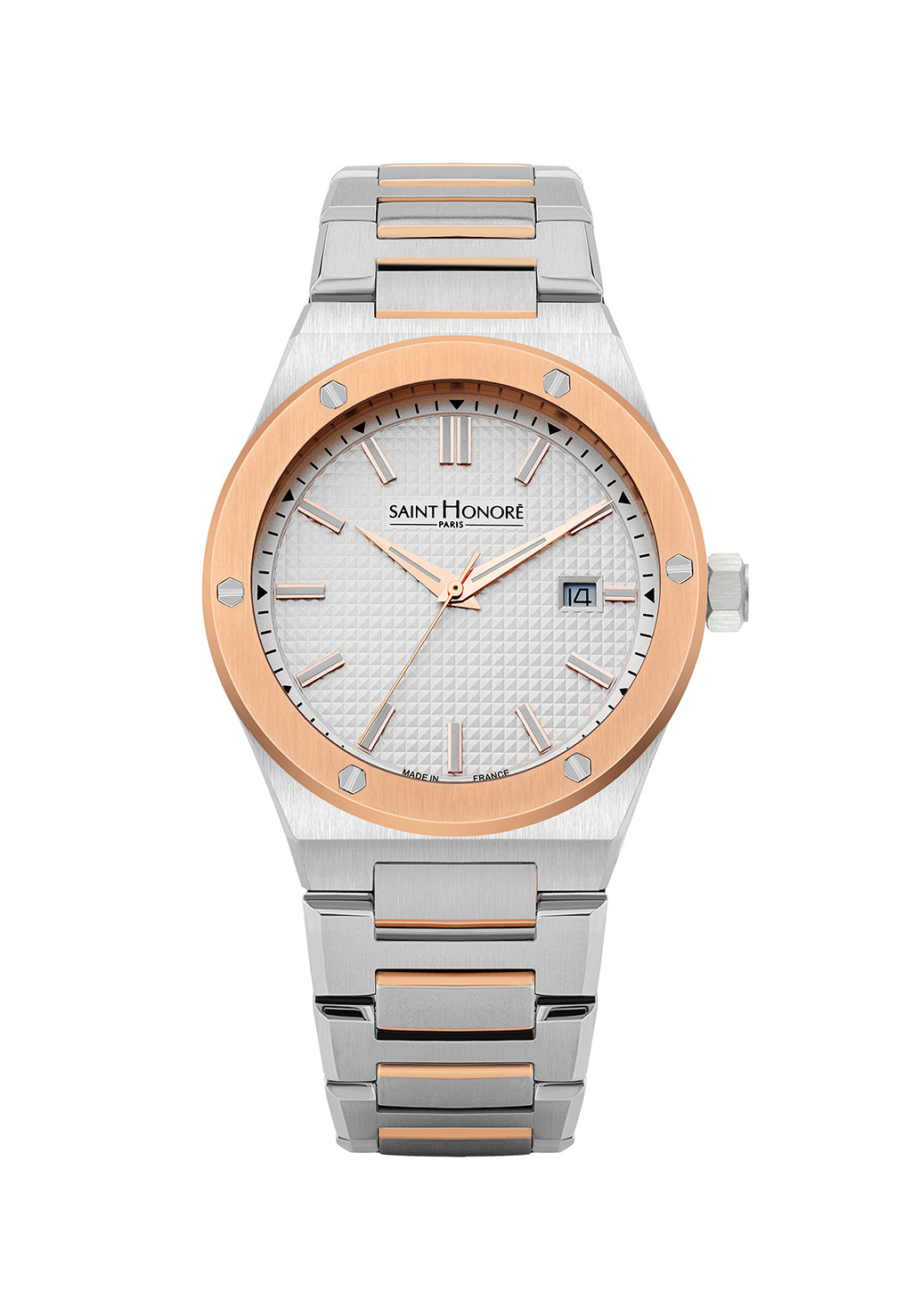 HAUSSMAN II Men's watch - Two-tone ion plating rose gold case, white dial, Two-tone IPG metal strap