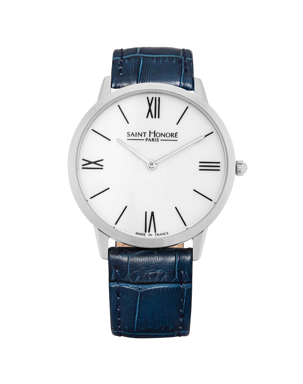 WAGRAM Men's watch - Stainless steel, white dial, blue leather strap