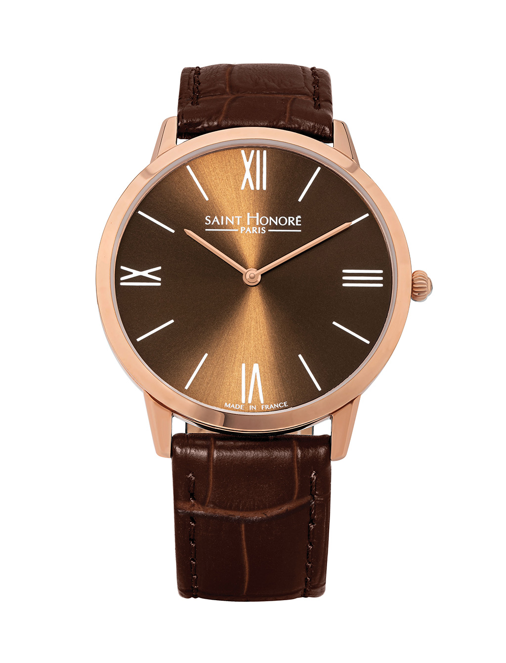 WAGRAM Men's watch - Stainless steel case, brown leather strap