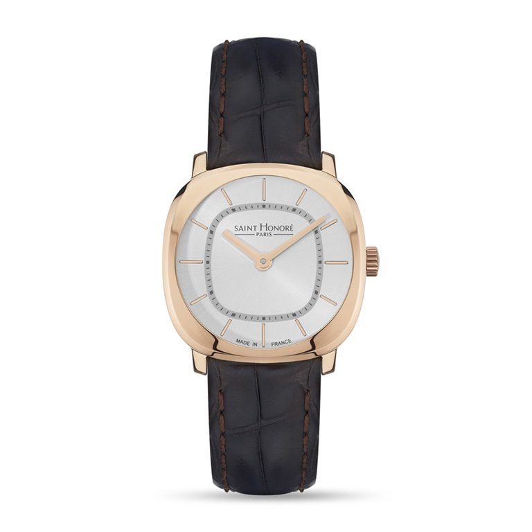 Audacy Lady Watch -IP Rose Gold Case, White dial, Brown Leather Strap, 32mm
