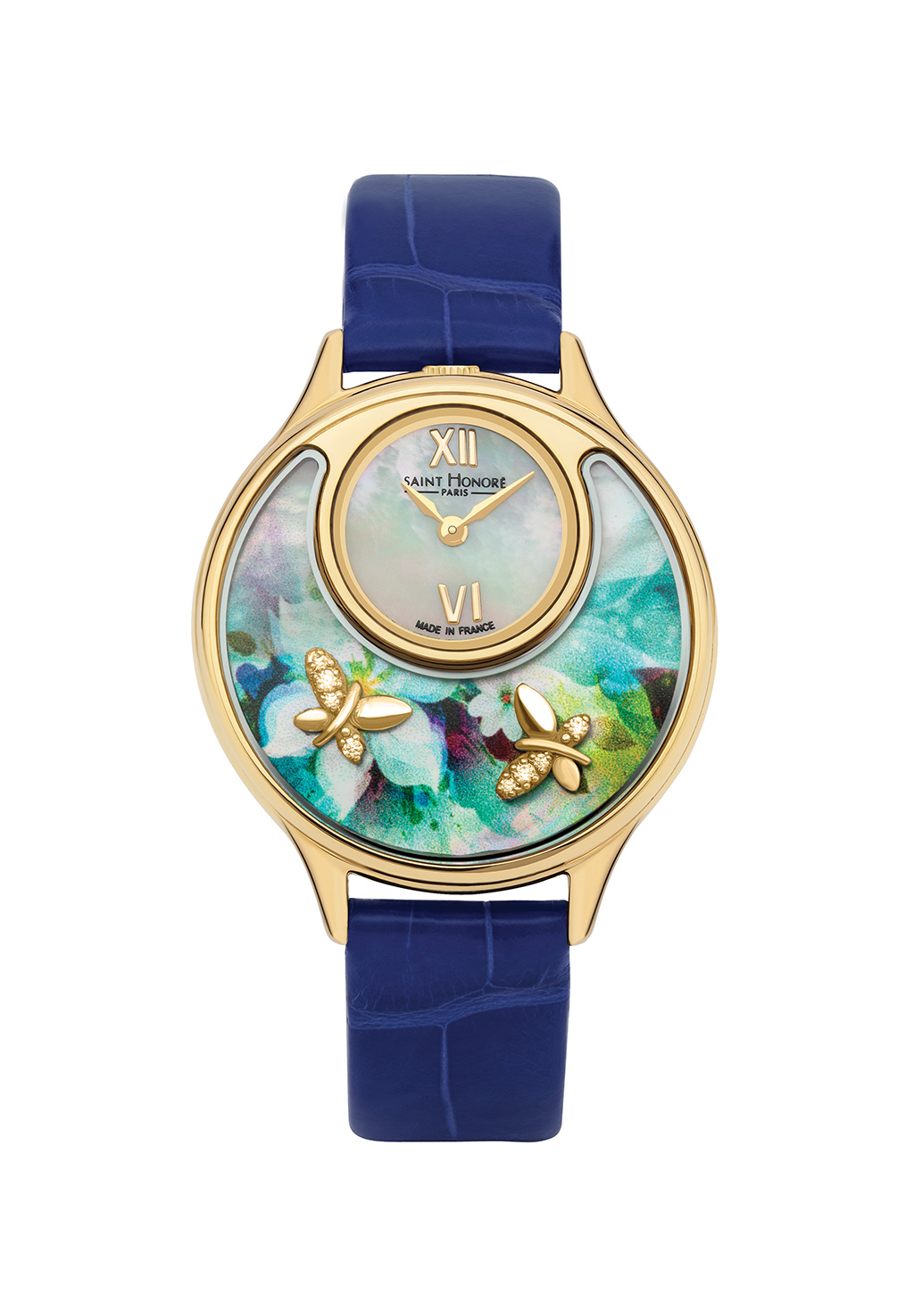 DAUPHINE Women's watch - ion plating gold, wht mop dial, blue leather strap