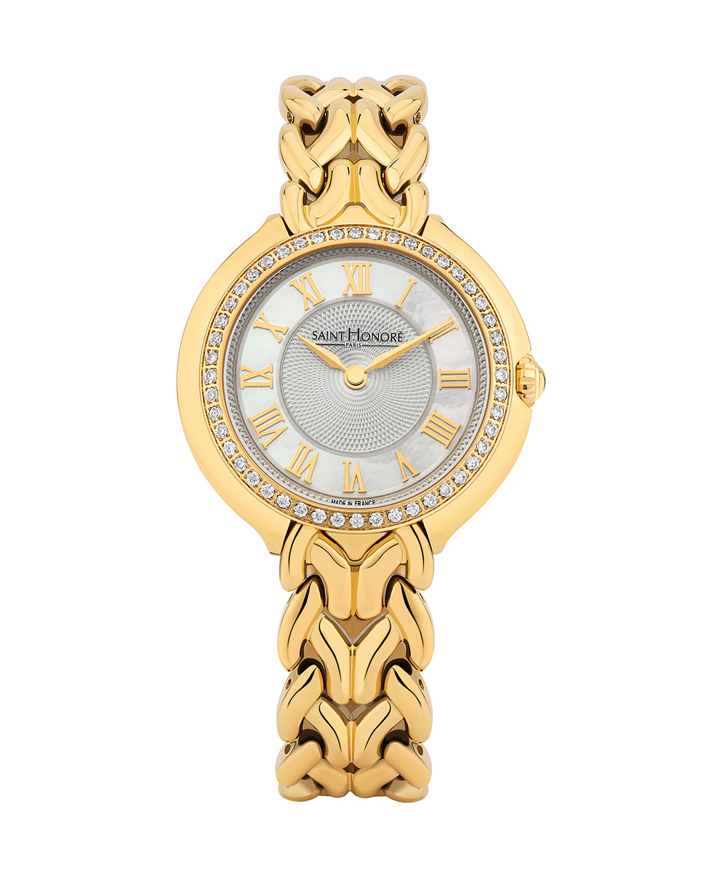 DIVINE Women's watch - ion plating gold, white & diamond dial, metal strap