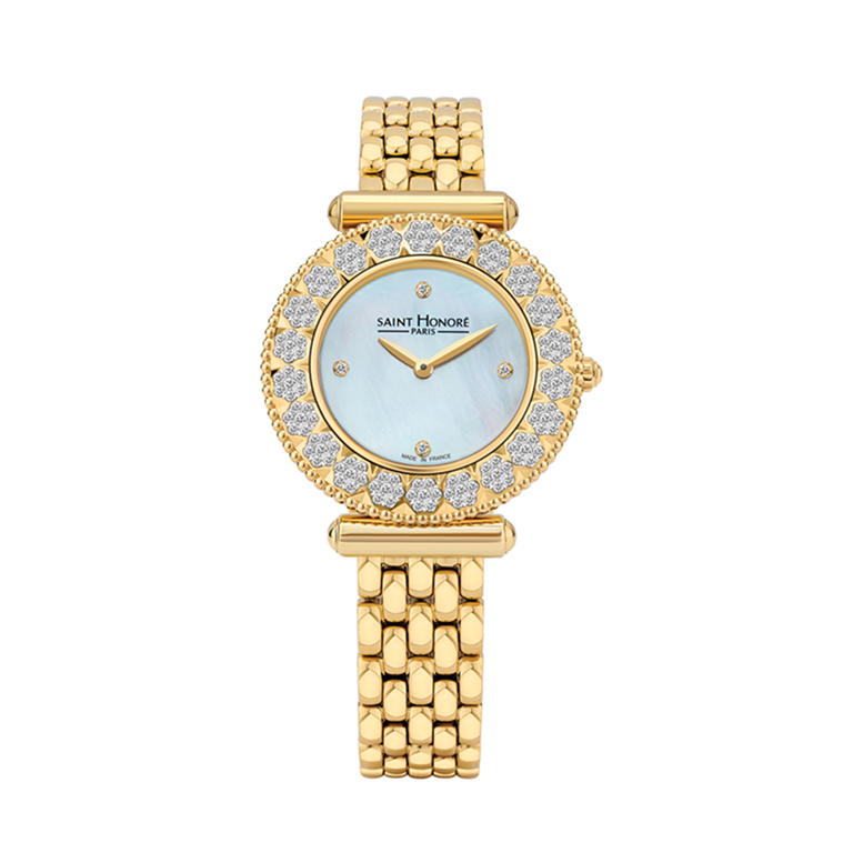 GALA Women's watch - ion plating gold case, white & diamond effect dial, IPG metal strap