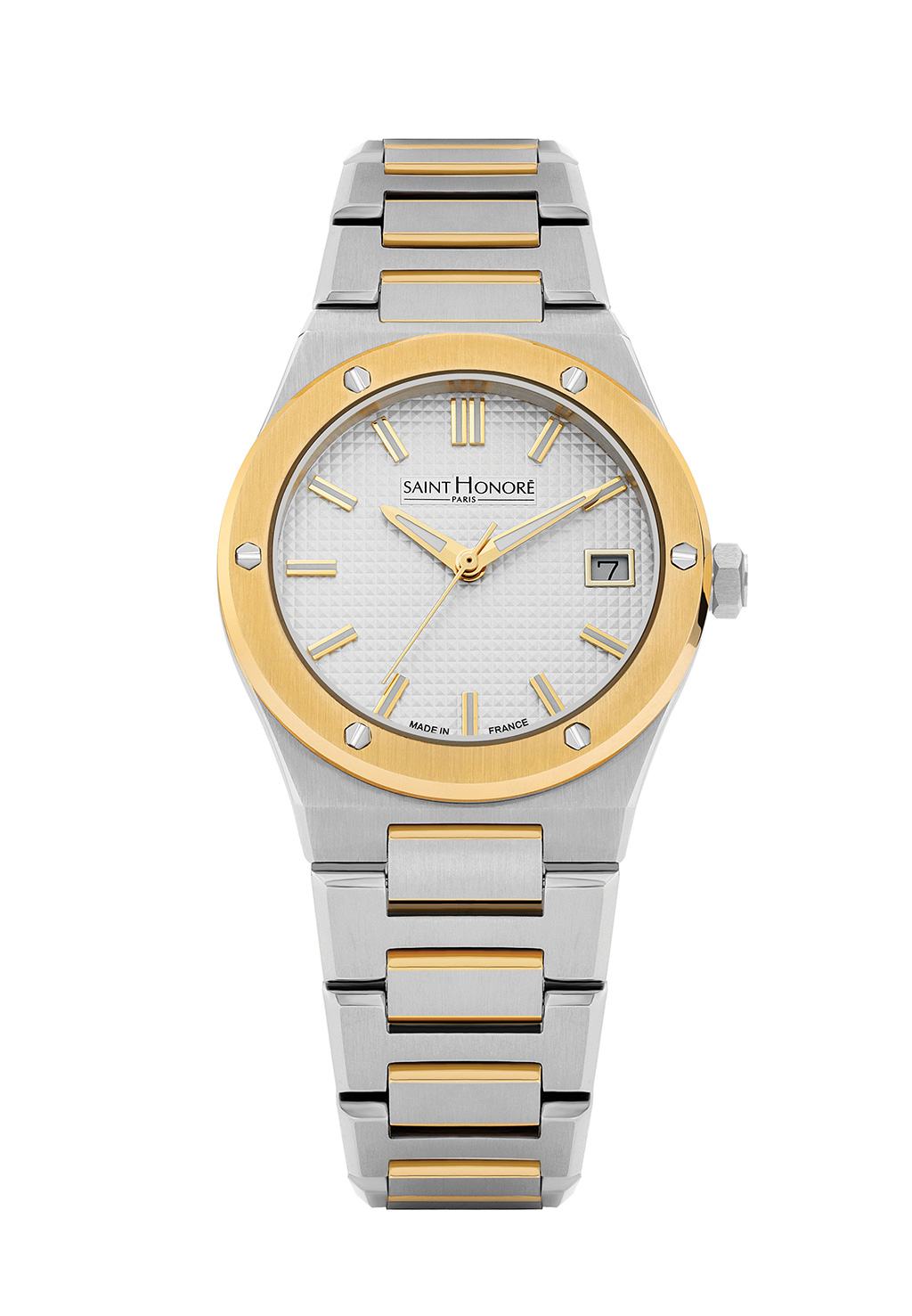 HAUSSMAN II Women's watch - Two-tone ion plating gold case, white dial, Two-tone IPG metal strap
