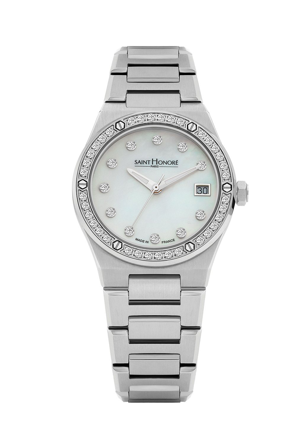 HAUSSMAN II Women's watch - stainless steel, white & diamond effect dial, stainless steel strap