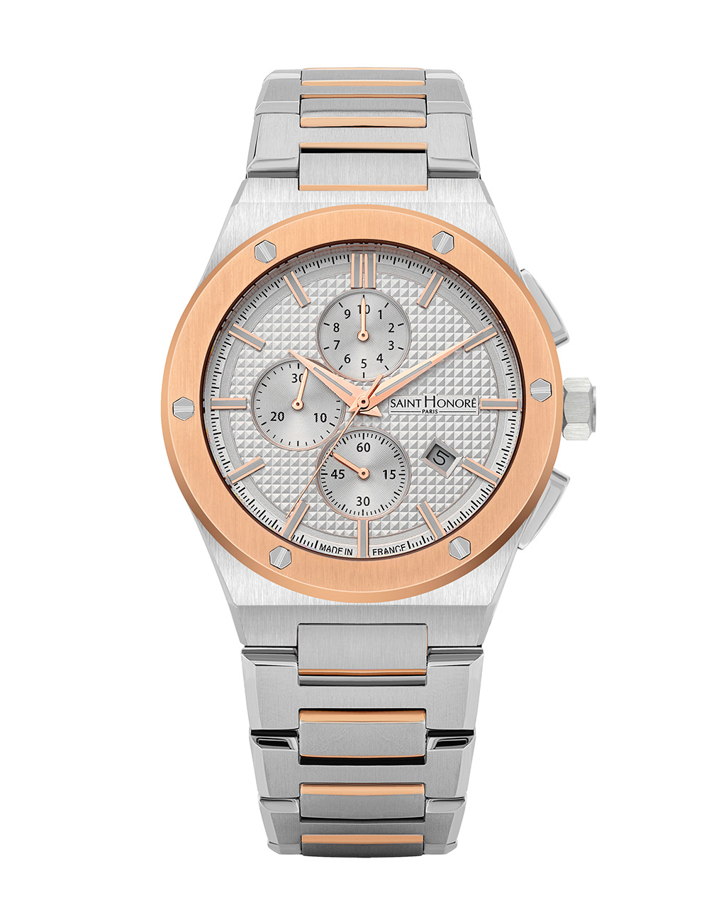 HAUSSMAN II Men's watch - Two-tone ion plating rose gold case, white dial, Two-tone IPRG metal strap