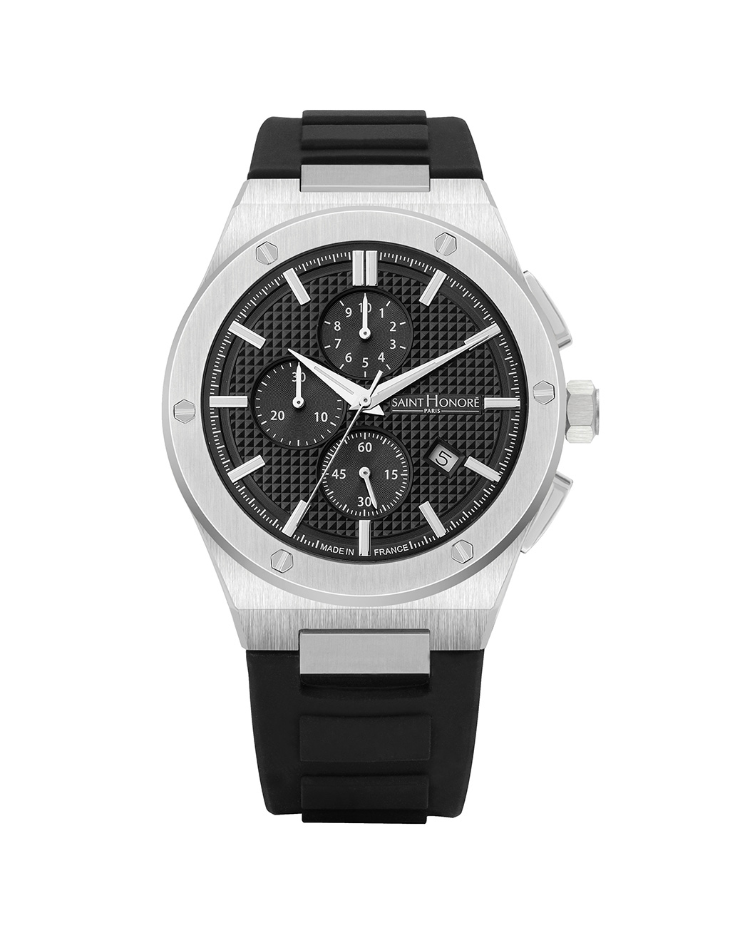 HAUSSMAN II Men's watch - stainless steel, black dial, black silicon strap