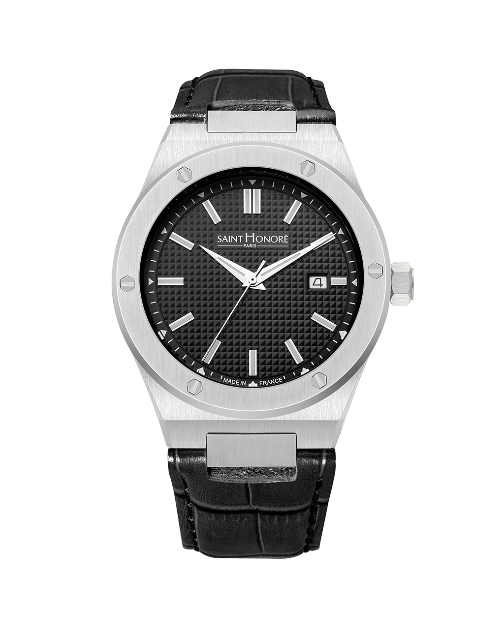 HAUSSMAN II Men's watch - stainless steel, black dial, black leather strap
