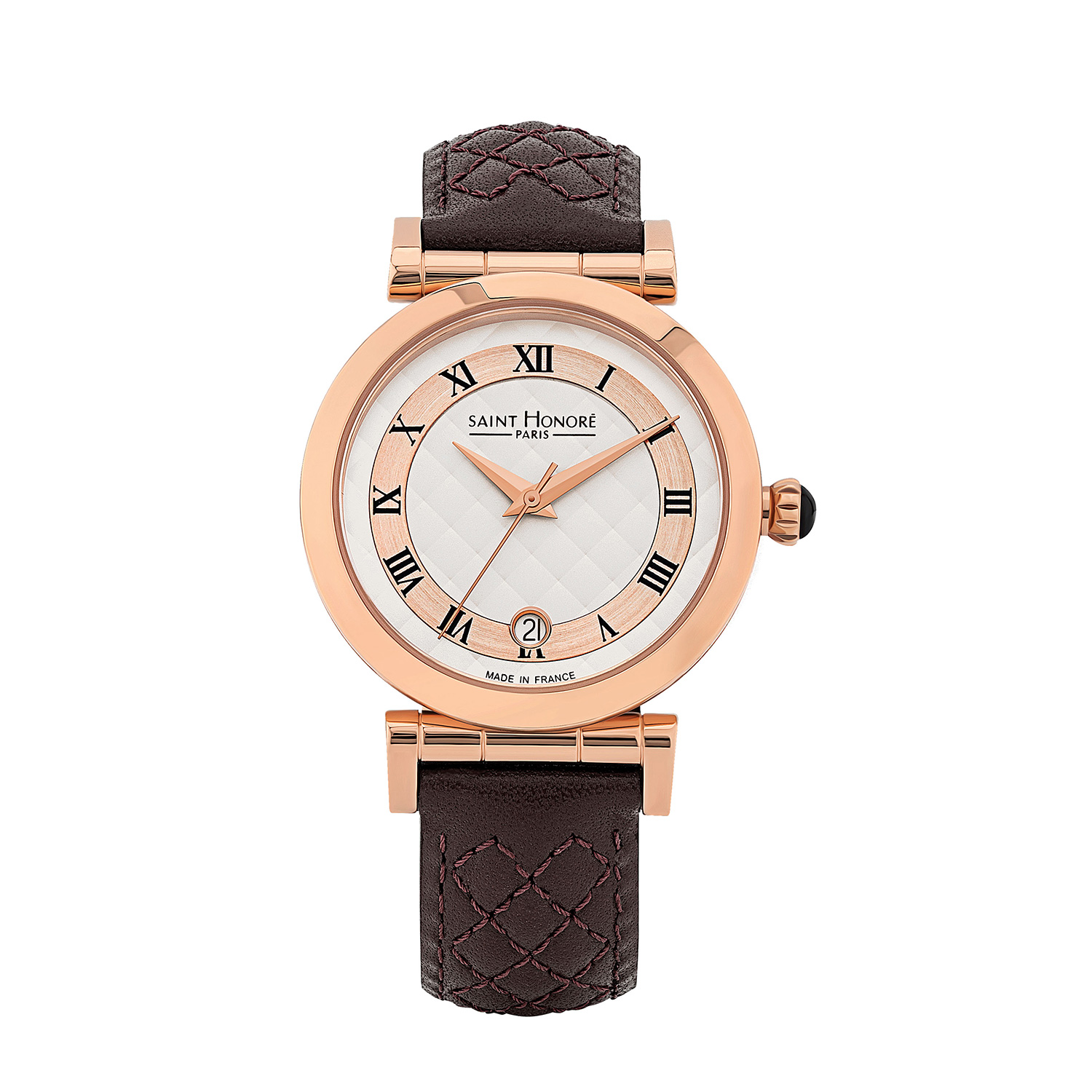OPERA Women's watch - ion plating gold rose case, white dial, brown leather strap