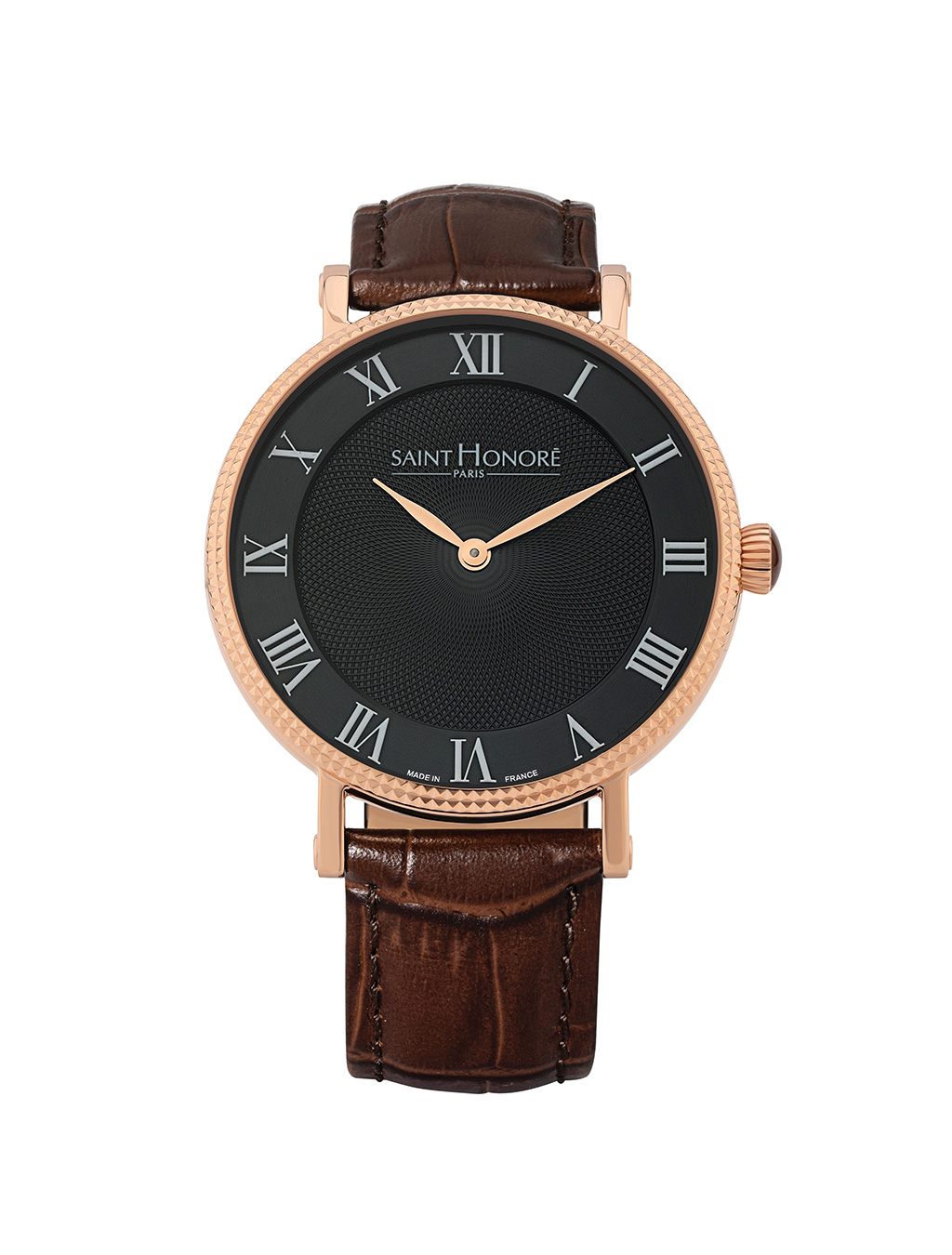 TROCADERO Men's watch - ion plating rose gold case, brown dial, brown leather strap