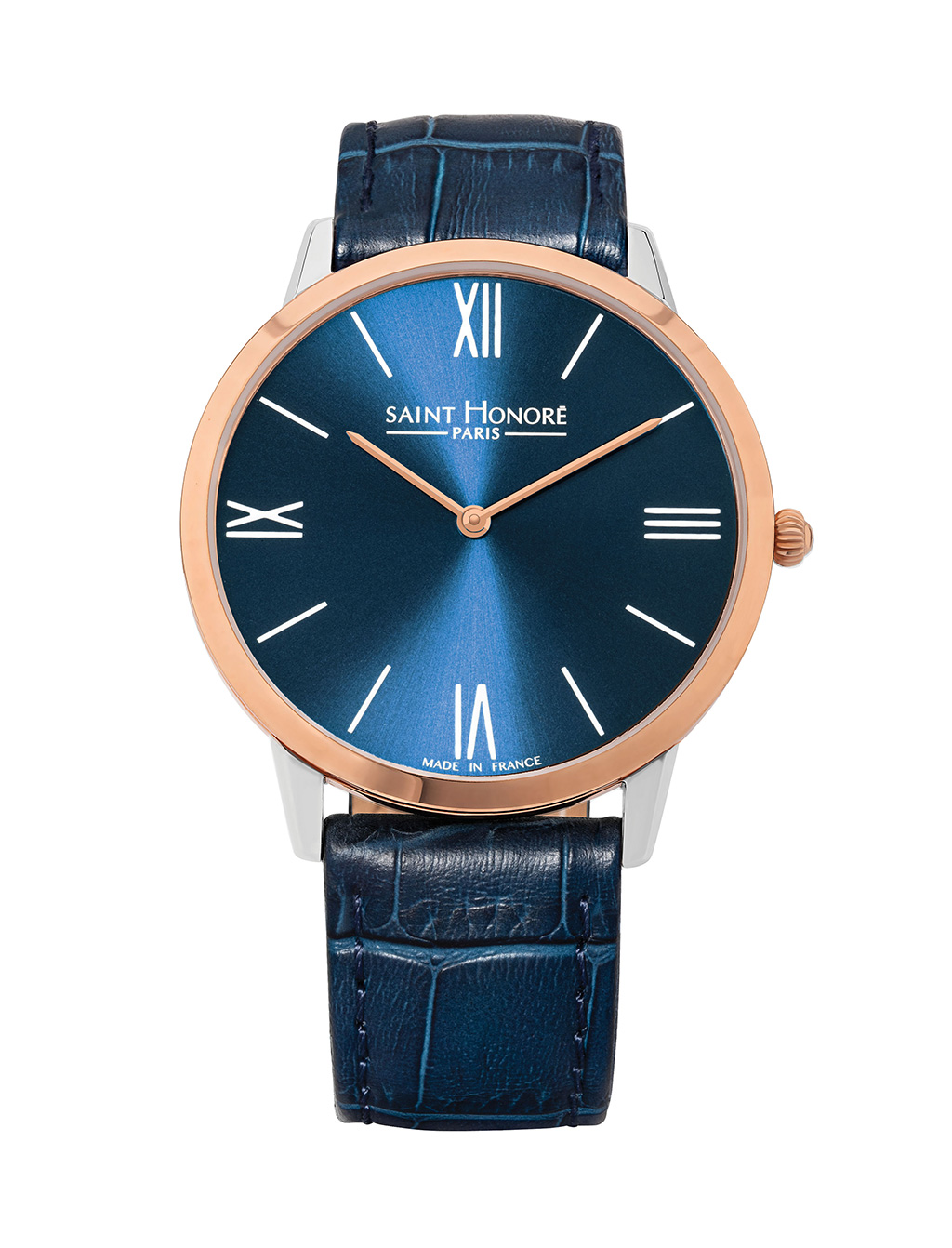 WAGRAM Men's watch - Stainless steel case, blue leather strap
