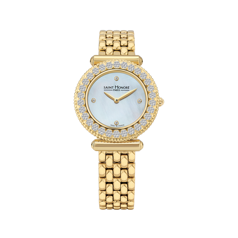 GALA Women's watch - ion plating gold case, white & diamond dial, metal strap