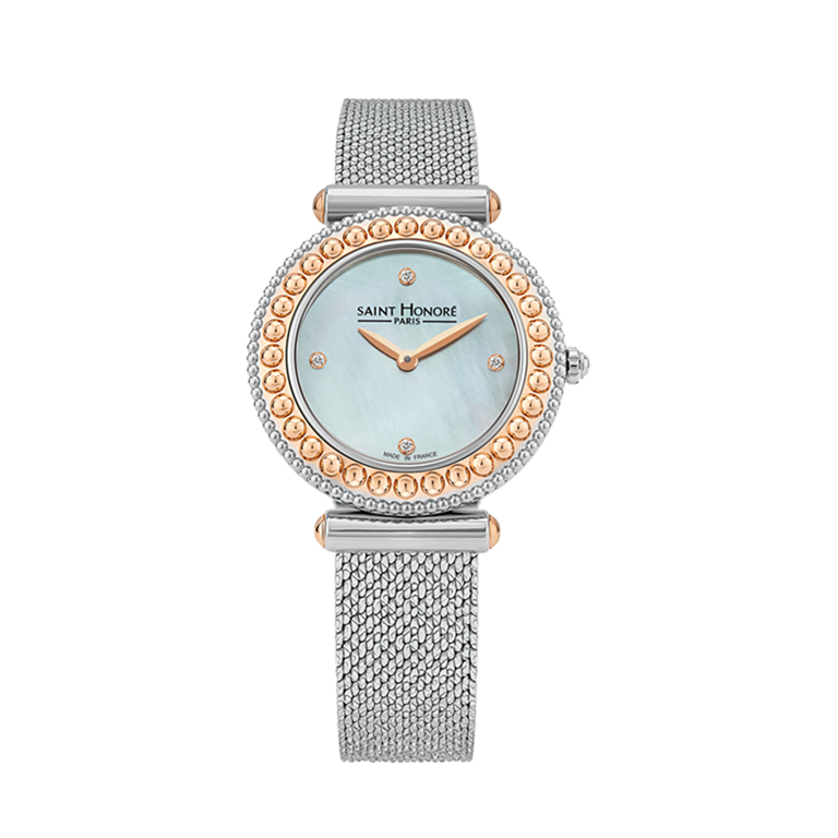 GALA Women's watch - Two-tone ion plating rose gold case, white dial, stainless steel MESH strap