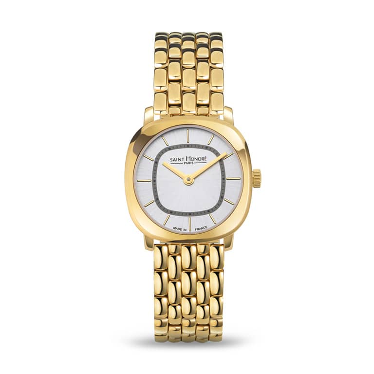 Audacy Lady Watch -IP Gold Case, White dial, Ion Plated Gold Bracelet, 26mm