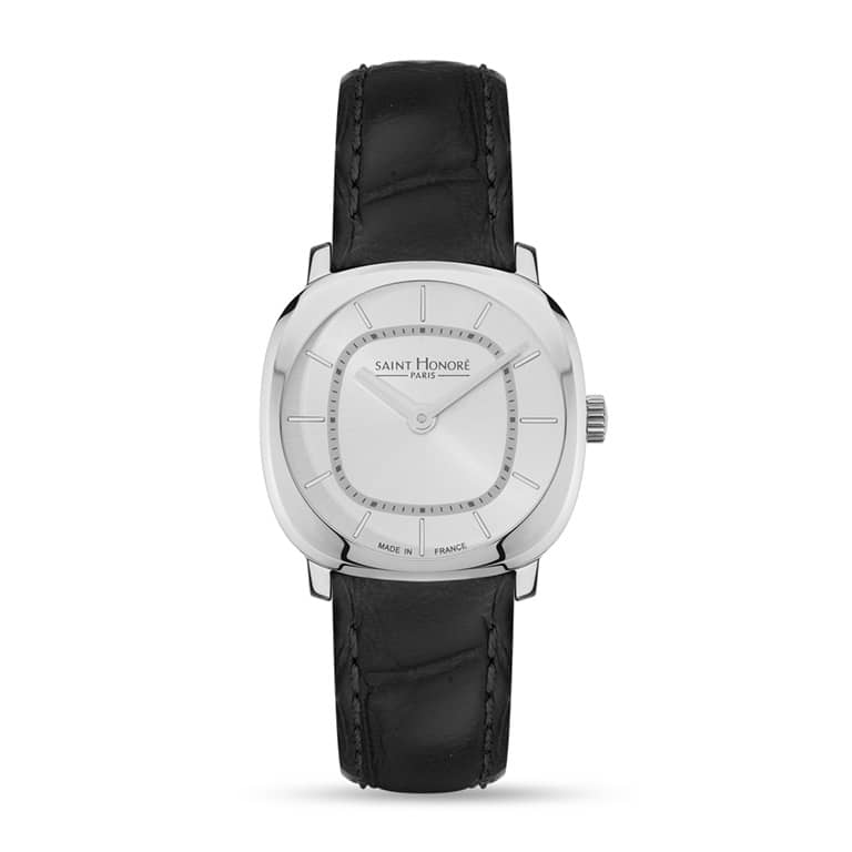 Audacy Lady Watch -Stainless Steel Case, White dial, Black Leather Strap,26mm