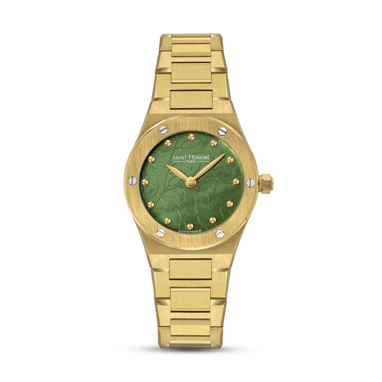 HAUSSMAN II Women's watch - 26MM FULL GOLD PLATED CASE GREEN MOTHER OF PEARL DIAL IP GOLD PLATED BRACELET RONDA 762 MOVEMENT 3ATM WATER RESISTANCE