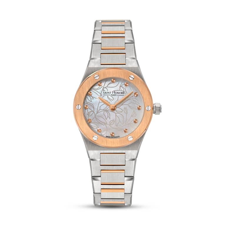 HAUSSMAN II Women's watch - 26MM IP ROSE GOLD PLATED TWO-TONE CASE WHITE MOTHER OF PEARL DIAL IP ROSE GOLD PLATED TWO-TONE BRACELET MOVEMENT RONDA 762 3ATM WATER RESISTANCE