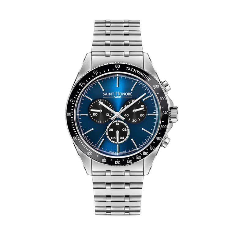 LE BOURGET Men's watch - 43MM STAINLESS STEEL CASE, CERAMIC BEZEL BLUE DIAL CHRONOGRAPH STAINLESS STEEL BRACELET RONDA 5040D MOVEMENT 5ATM WATER RESISTANCE