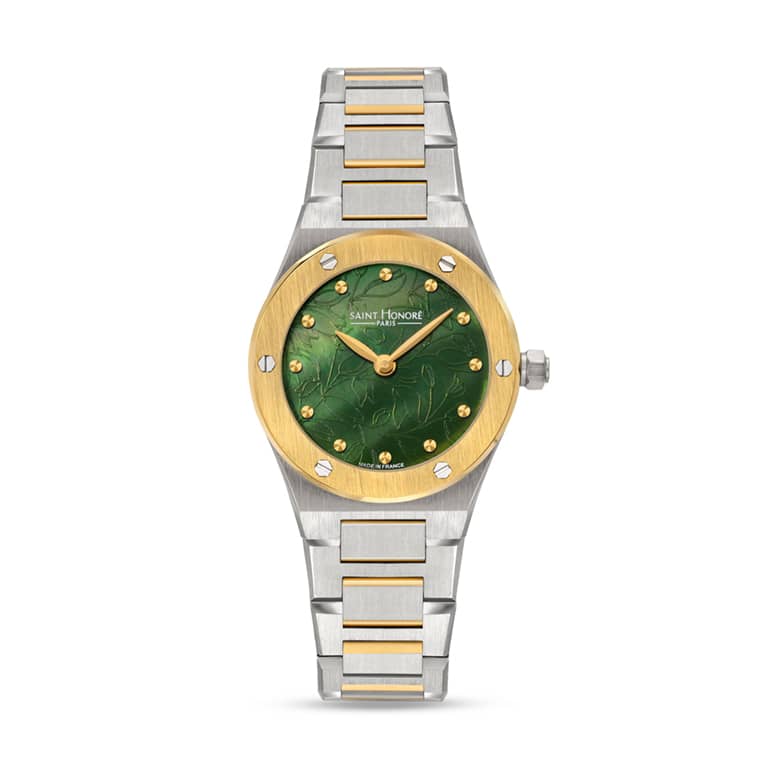 HAUSSMAN II Women's watch - 26MM IP GOLD PLATED TWO-TONE CASE GREEN MOTHER OF PEARL DIAL IP GOLD PLATED TWO-TONE BRACELET RONDA 762 MOVEMENT 3ATM WATER RESISTANCE