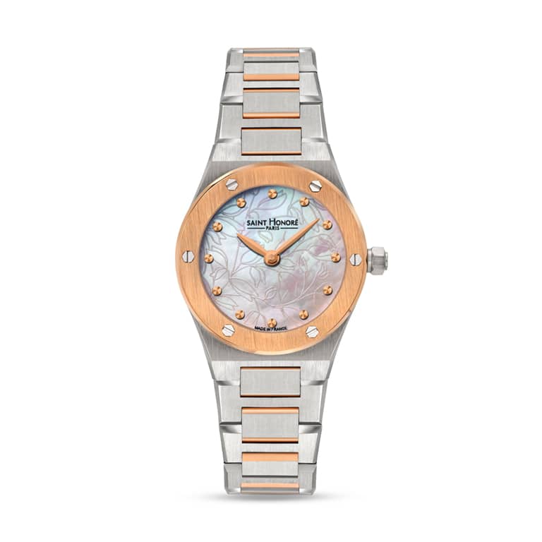HAUSSMAN II Women's watch - 26MM IP ROSE GOLD PLATED TWO-TONE CASE CHAMPAIGNE MOTHER OF PEARL DIAL IP ROSE GOLD PLATED TWO-TONE BRACELET RONDA 762 MOVEMENT 3ATM WATER RESISTANCE