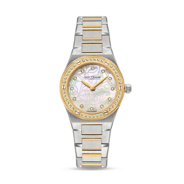 HAUSSMAN II Women's watch - 26MM IP GOLD PLATED TWO-TONE CASE WITH DIAMONDS CHAMPAGNE MOTHER OF PEARL DIAL WITH DIAMONDS IP GOLD PLATED TWO-TONE BRACELET RONDA 762 MOVEMENT 3ATM WATER RESISTANCE