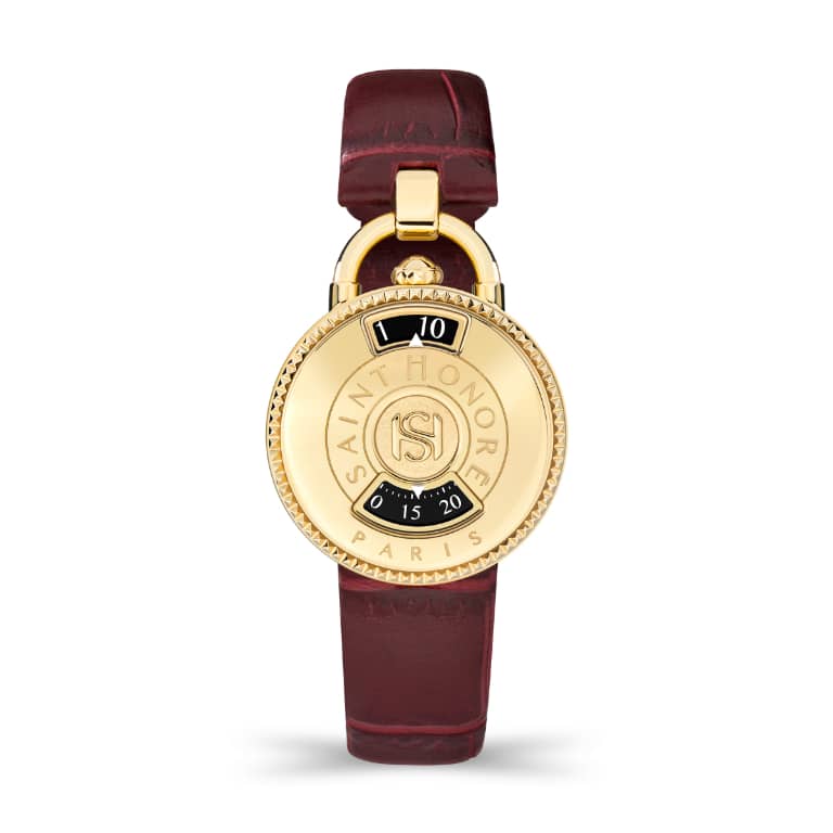 PONT DES ART - 28MM IP GOLD PLATED CASE RED LEATHER STRAP RONDA 762E MOVEMENT 3ATM WATER RESISTANCE