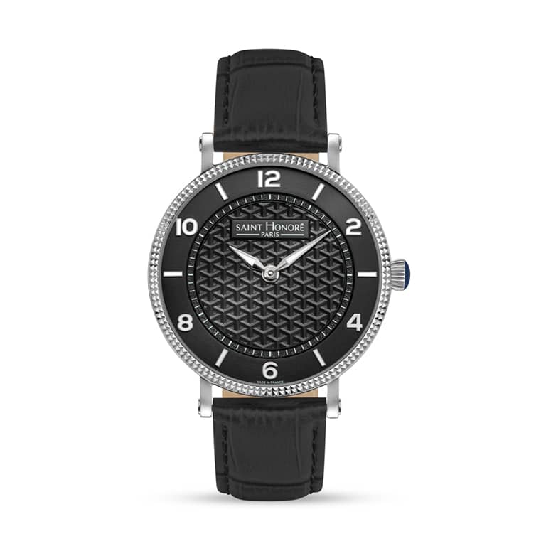 TROCADERO Men's watch - 40MM STAINLESS STEEL CASE, BLACK DIAL,BLACK LEATHER STRAP,RONDA 1062 MOVEMENT,5ATM WATER RESISTANCE