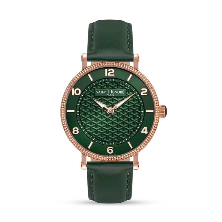 TROCADERO Men's watch - 40MM IP ROSE GOLD PLATED CASE GREEN DIAL GREAN LEATHER STRAP RONDA 1062 MOVEMENT 5ATM WATER RESISTANCE