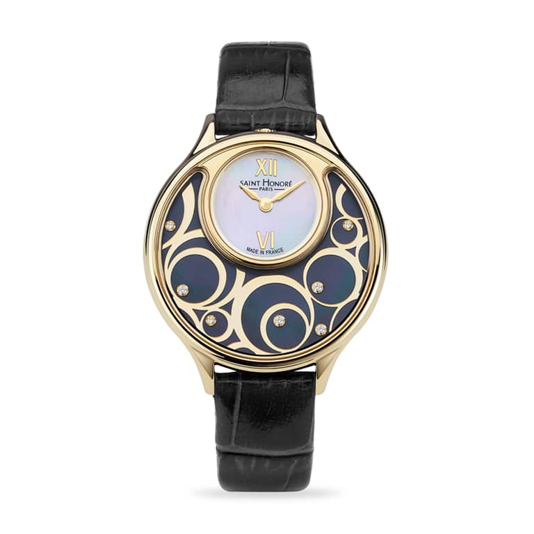 DAUPHINE Women's watch - ion plating gold, wht mop dial, black leather strap