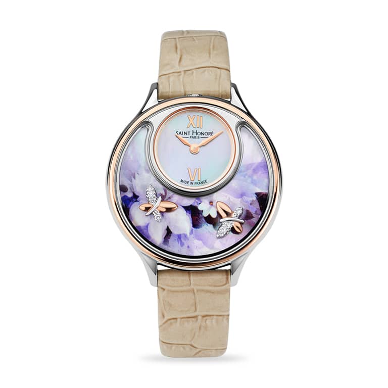 DAUPHINE Women's watch - Two-tone case, wht mop dial, beige leather strap