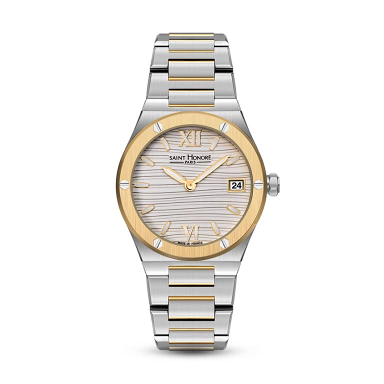 HAUSSMAN II Women's watch - Two-tone ion plating gold case, white & diamond effect dial, Two-tone IPG metal strap