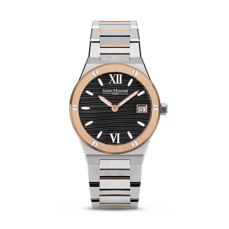HAUSSMAN II Women's watch - 32MM IP ROSE GOLD PLATED TWO-TONE CASE BLACK DIAL IP ROSE GOLD PLATED TWO-TONE BRACELET RONDA 704 MOVEMENT 5ATM WATER RESISTANCE